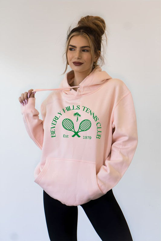 Retro Pink and White Beverly Hills Only Tennis Club Softest Ever Hoodie
