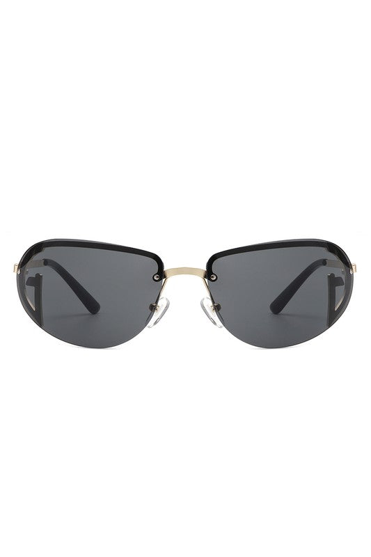 Retro Rimless Oval Tinted Round Sunglasses