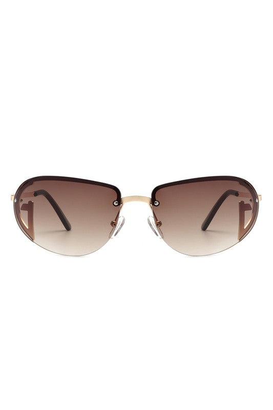 Retro Rimless Oval Tinted Round Sunglasses