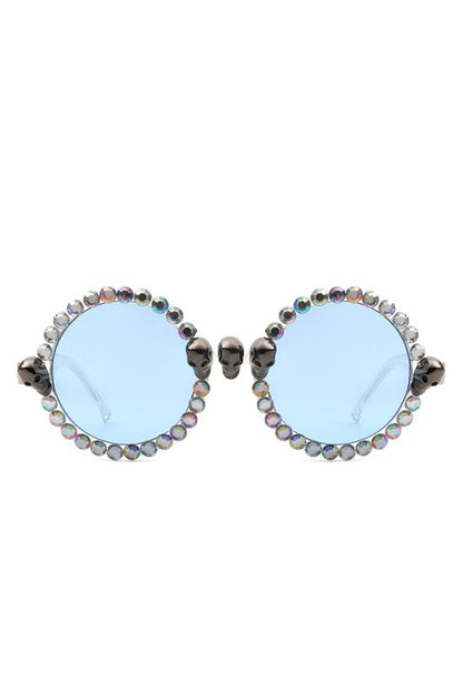 Round Gothic Rhinestone Skull Punk Sunglasses