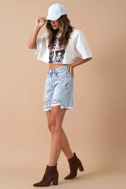 High Rise Bermuda Denim Shorts