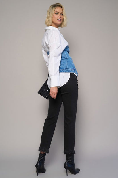 High Rise Fray Crop Straight Jeans