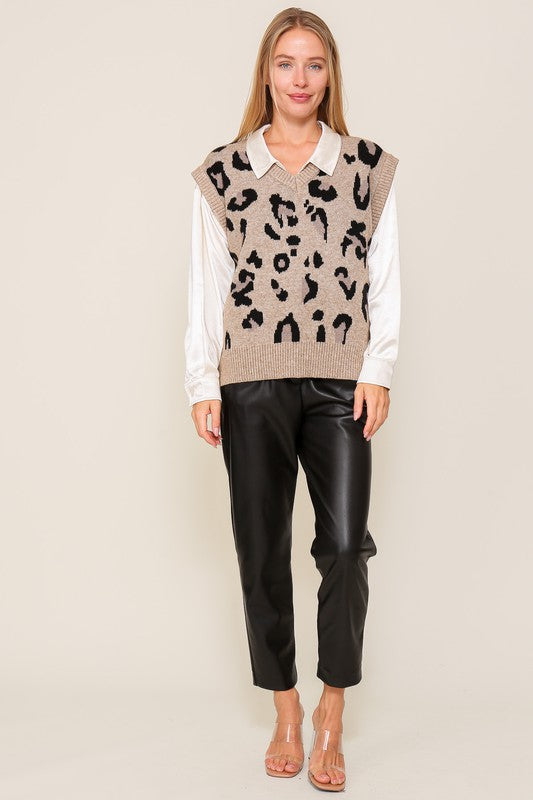 Natural Look Beige Leopard Vest