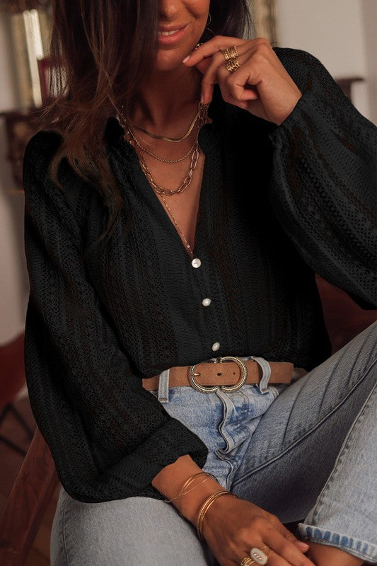 Vintage Dry Forest Crochet Lace button v-neck knit sweater blouse