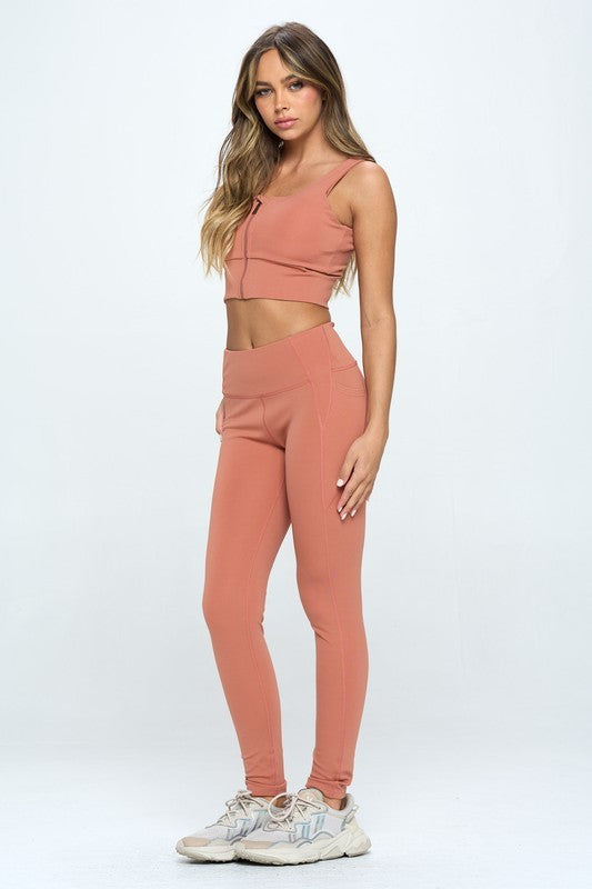 Soft Fabric Zip Up Crop Sports Tank Top Set