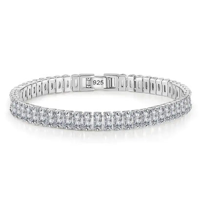 100% 925 Sterling Silver 3/4/5Mm Moissanite Gemstone Bangle Charm Wedding Tennis Chain Bracelet 