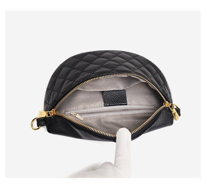 Simple Easy Cream Quilted Leather Crescent Sling Bag