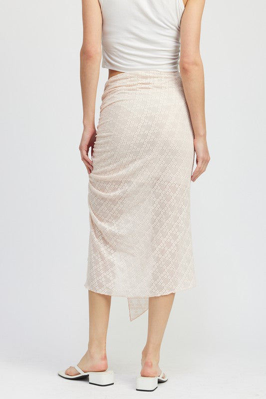 Fitted RUCHED LACE SKIT WITH HIGH SLIT