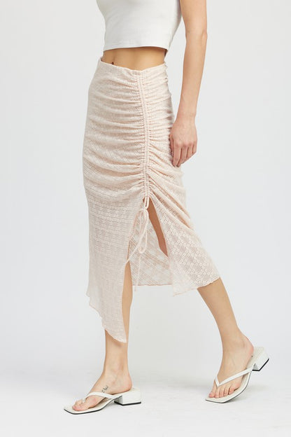 Fitted RUCHED LACE SKIT WITH HIGH SLIT