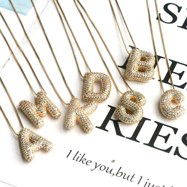 ABC Letters Jewel Bubble Initial Necklace Gold Silver Plating