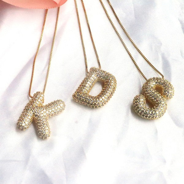 ABC Letters Jewel Bubble Initial Necklace Gold Silver Plating