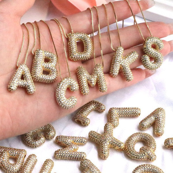 ABC Letters Jewel Bubble Initial Necklace Gold Silver Plating