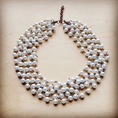 Five Strand Glass Pearl Collar-Length Necklace