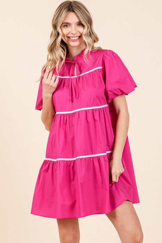 Plus Piping Detailed Babydoll Mini Dress