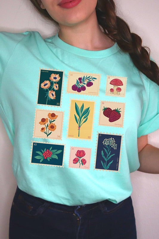 Plants Stamps Graphic T Shirts