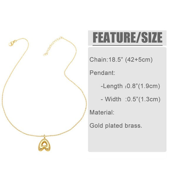 3D ABC Letters Water Drop Bubble Initial Gold Plated Necklace