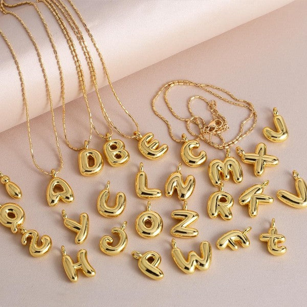 3D ABC Letters Water Drop Bubble Initial Gold Plated Necklace