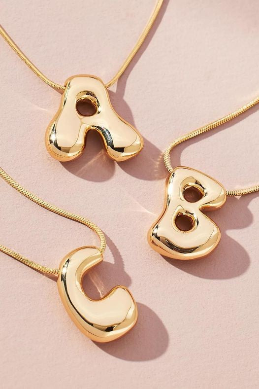3D ABC Letters Water Drop Bubble Initial Gold Plated Necklace