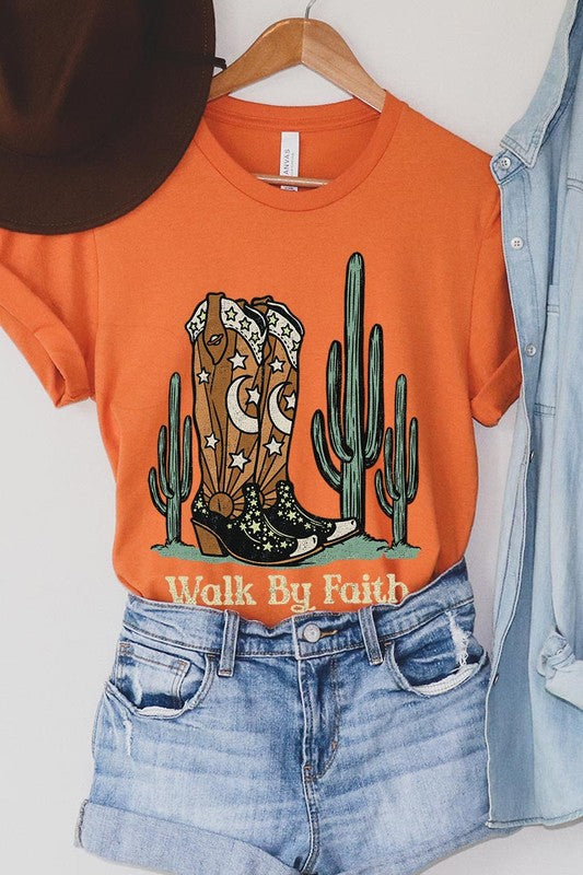 Walk By Faith Cowboy Boots Graphic T Shirts