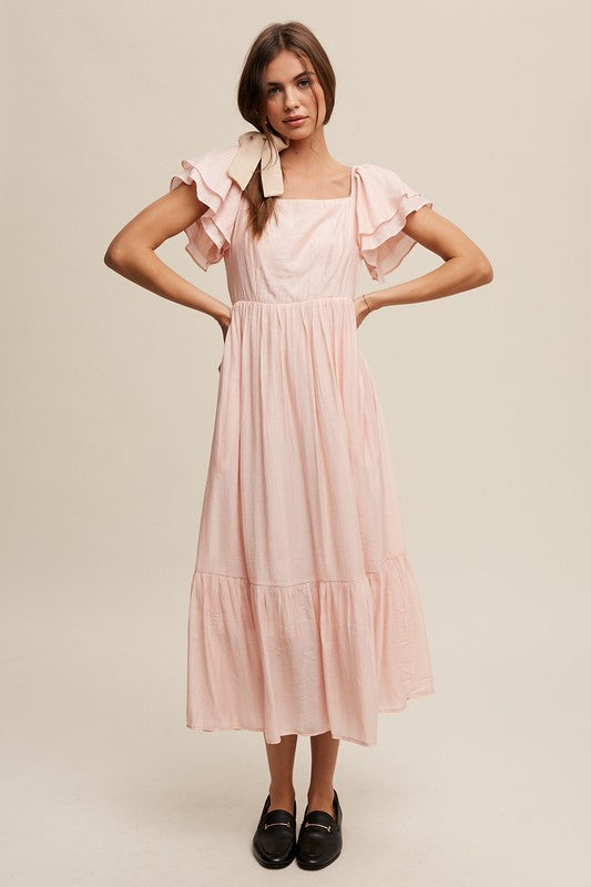 Lovely Square Neck Ruffled Short Sleeve Maxi Dress