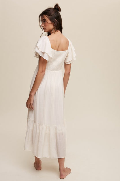 Lovely Square Neck Ruffled Short Sleeve Maxi Dress