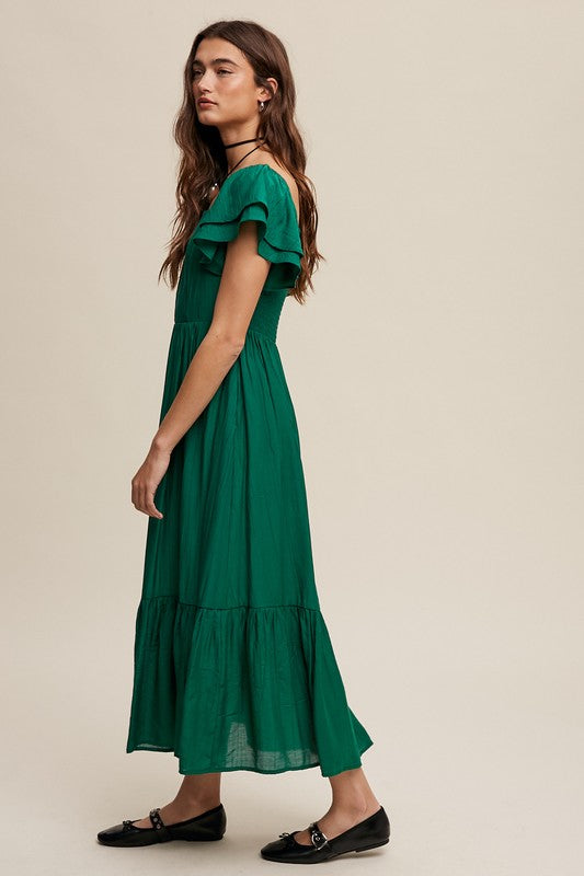 Lovely Square Neck Ruffled Short Sleeve Maxi Dress