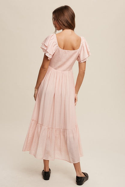 Lovely Square Neck Ruffled Short Sleeve Maxi Dress