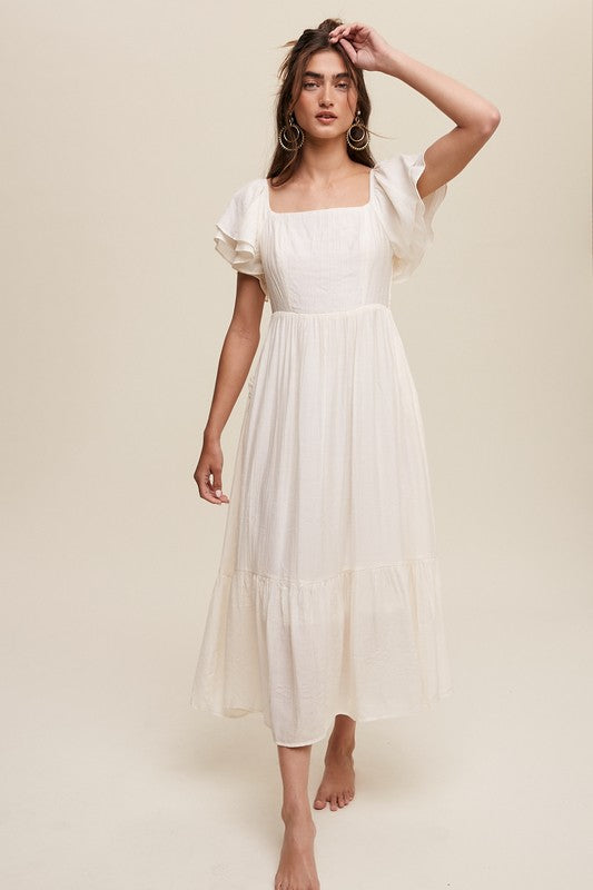 Lovely Square Neck Ruffled Short Sleeve Maxi Dress