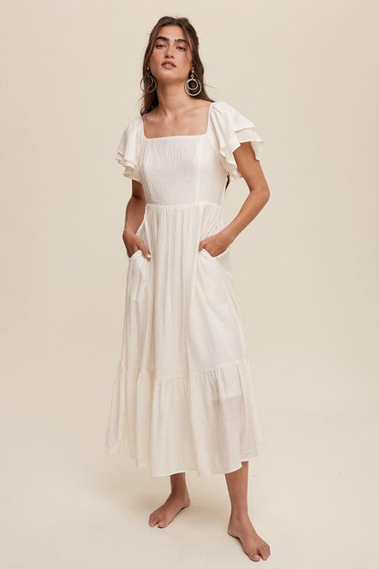 Lovely Square Neck Ruffled Short Sleeve Maxi Dress