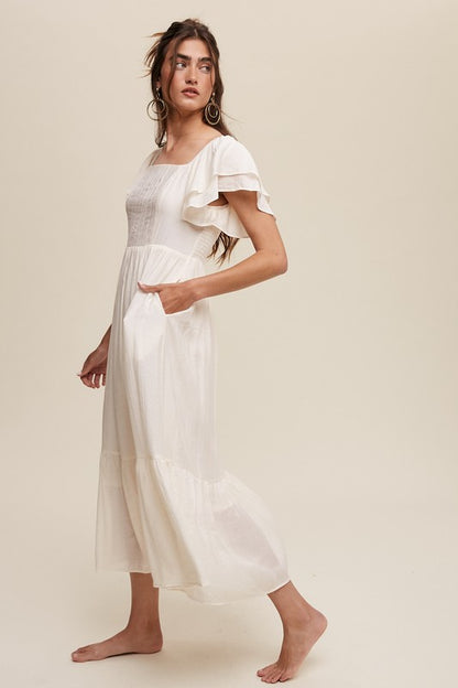 Lovely Square Neck Ruffled Short Sleeve Maxi Dress