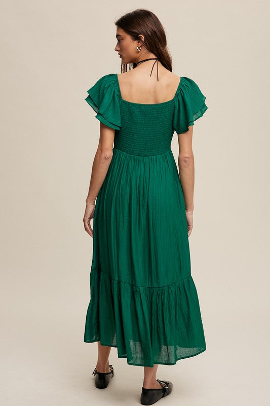 Lovely Square Neck Ruffled Short Sleeve Maxi Dress