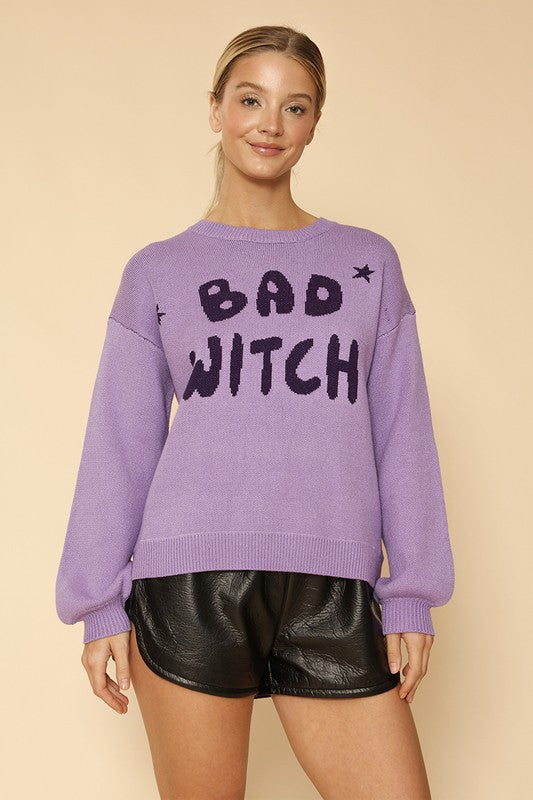Purple Bad witch letters knit sweater