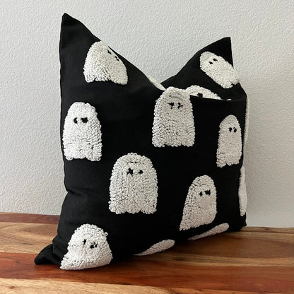 Ghost Patterned Halloween throw pillow cover, tufted accent pillow