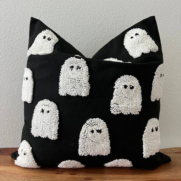 Ghost Patterned Halloween throw pillow cover, tufted accent pillow