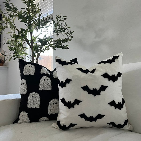 Ghost Patterned Halloween throw pillow cover, tufted accent pillow