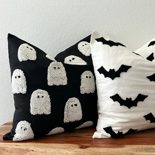 Ghost Patterned Halloween throw pillow cover, tufted accent pillow