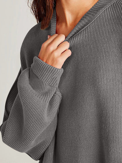 Oversize fitted Double Take Side Slit Round Neck Long Sleeve Sweater