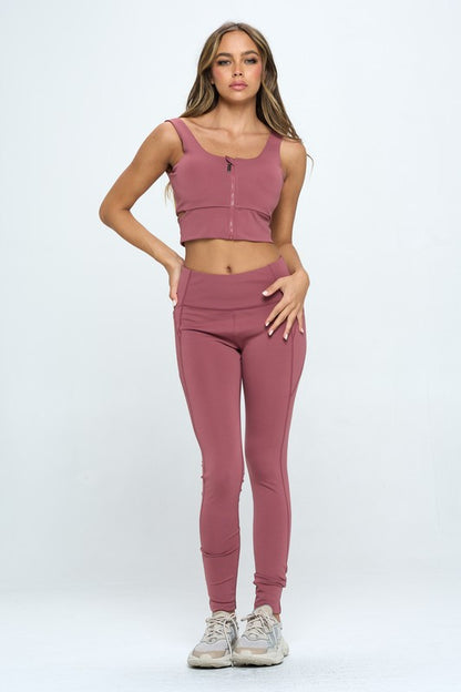 Soft Fabric Zip Up Crop Sports Tank Top Set