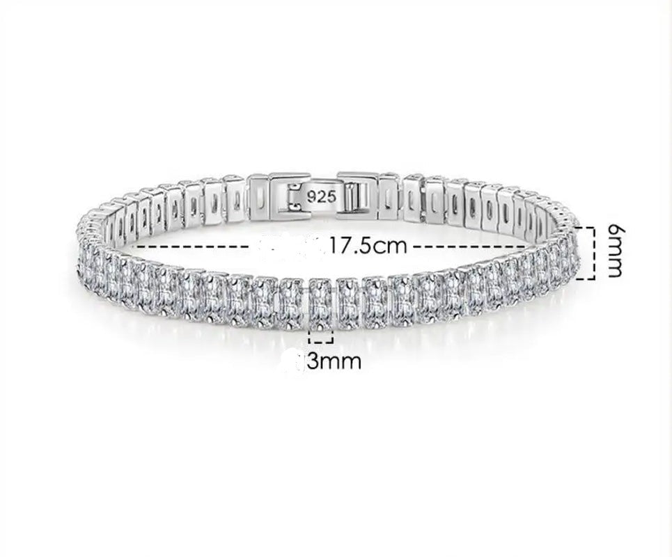 100% 925 Sterling Silver 3/4/5Mm Moissanite Gemstone Bangle Charm Wedding Tennis Chain Bracelet 