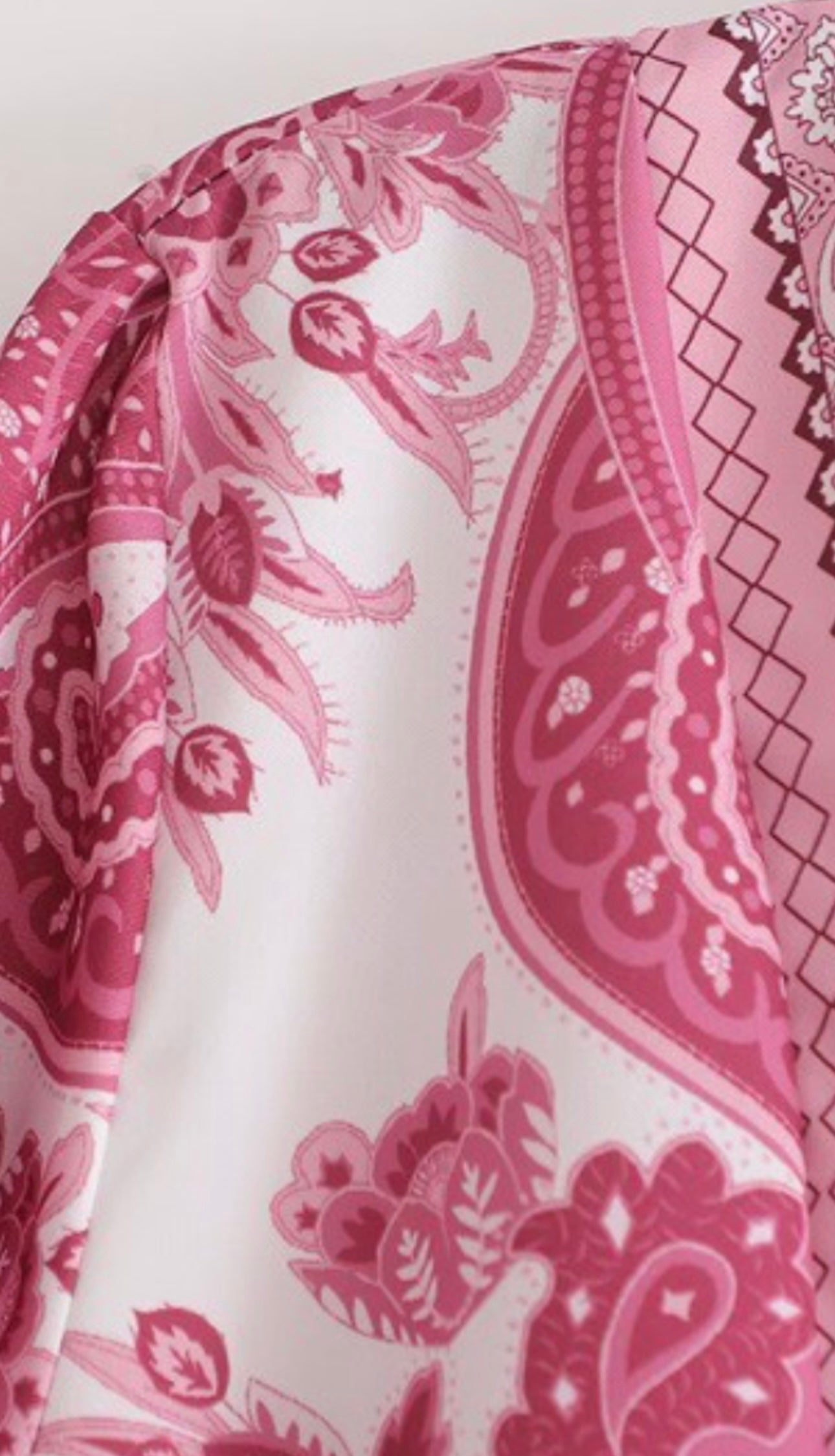 Pink Paisley Printed Long Sleeve V Neck Belted Dress