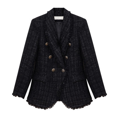 Black Basic Cha Style Glam Jacquard mini Tweed Women's Suit Jacket