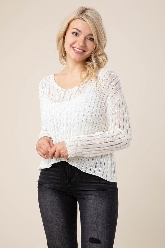 Basic Variegated rib V neck sweater