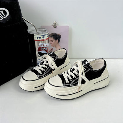 Tall Lace-Up Round Toe Platform Black & White Sneakers