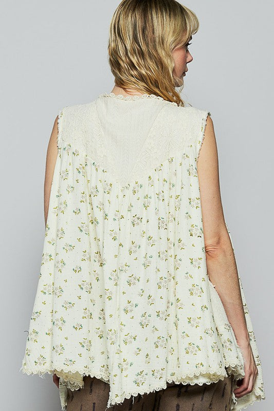 POL Pearl Detail Open Front Sleeveless Cardigan