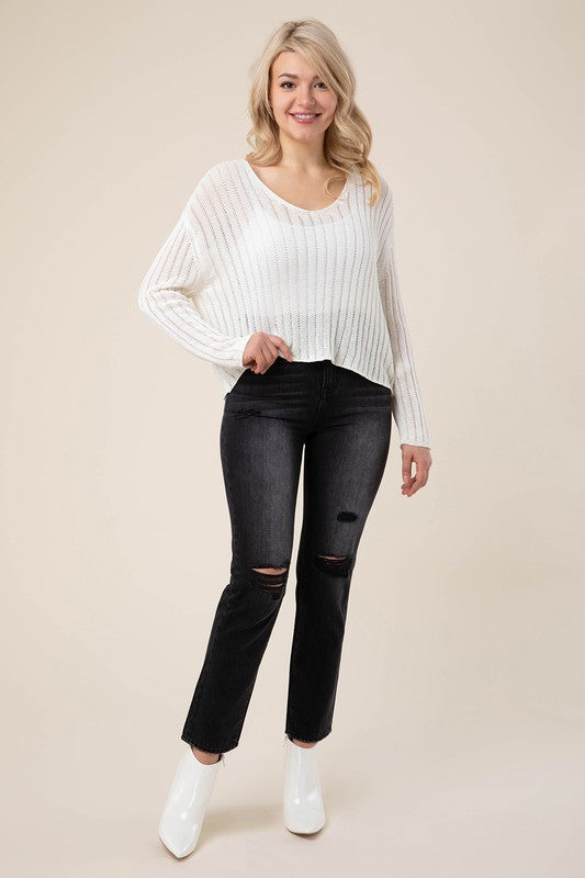 Basic Variegated rib V neck sweater