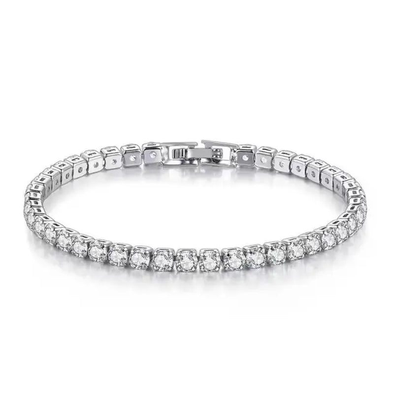 100% 925 Sterling Silver 3/4/5Mm Moissanite Gemstone Bangle Charm Wedding Tennis Chain Bracelet 