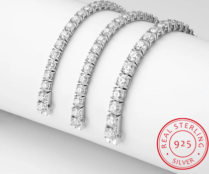 100% 925 Sterling Silver 3/4/5Mm Moissanite Gemstone Bangle Charm Wedding Tennis Chain Bracelet 