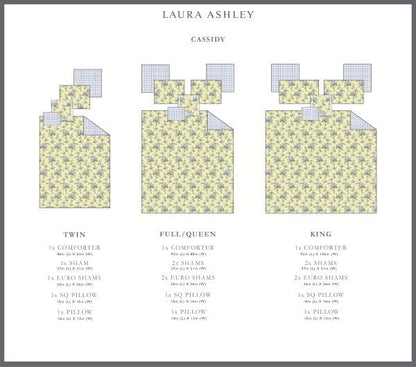 Laura Ashley Brand- Queen, King Comforter Set, Cotton Reversible Bedding, Includes Matching Shams with Bonus Euro Shams & Throw Pillows (Cassidy Yellow, King)