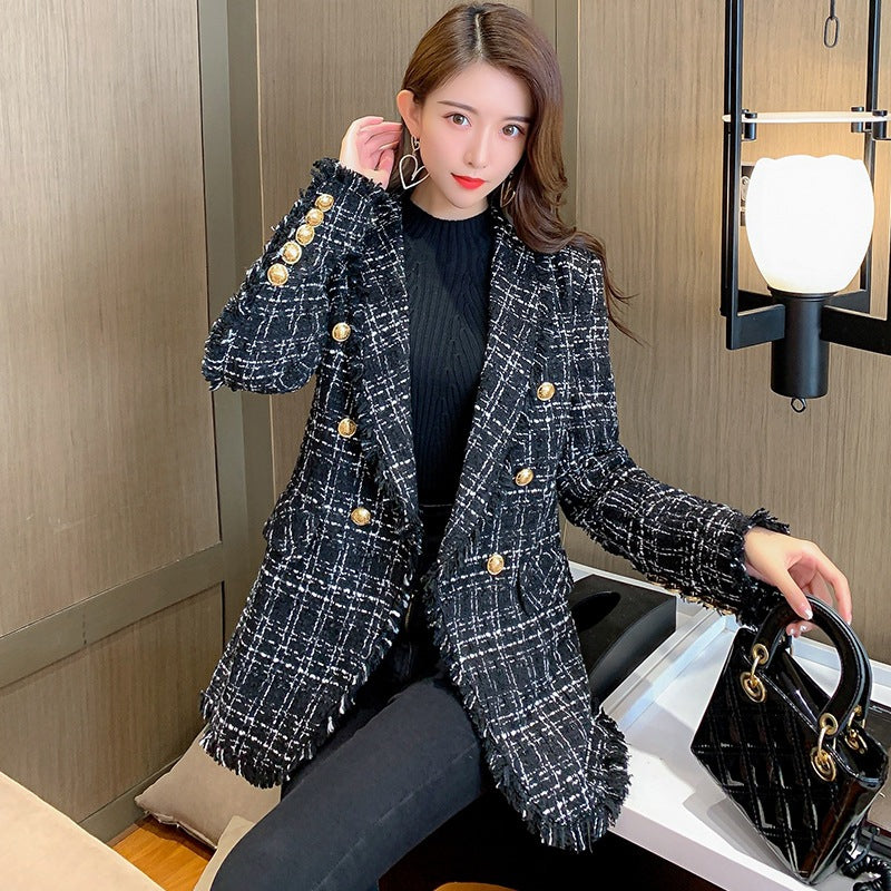 Calm Temperament Tweed Fitted Fragrance Mid Suit Jacket Women