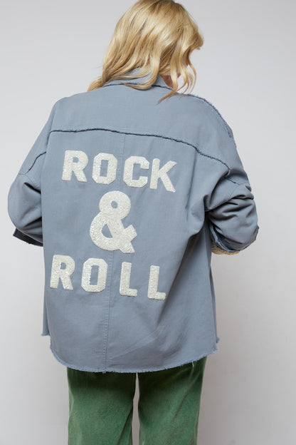 Rock & Roll Blue  Sequin Long Sleeve Button Down Jacket